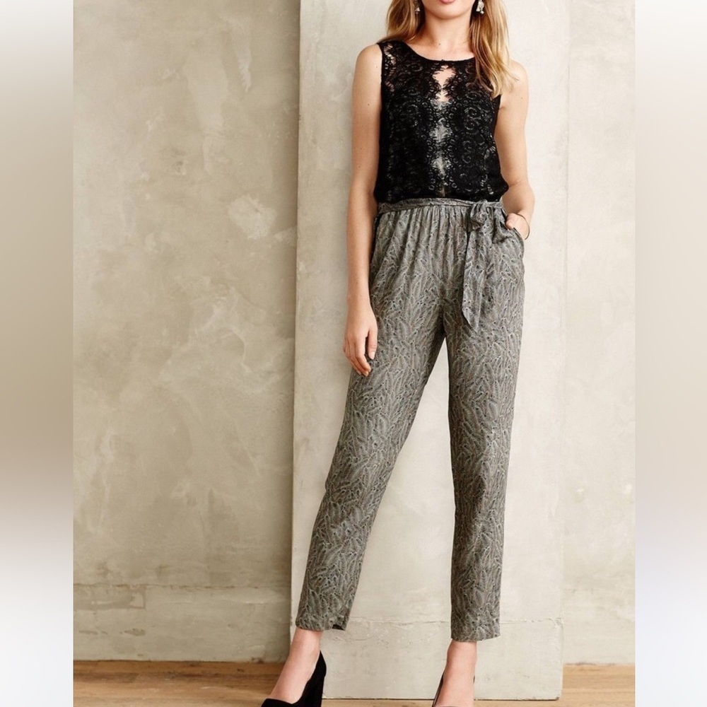 Anthropologie Elevenses Lace Medley Ankle Jumpsuit Size 2